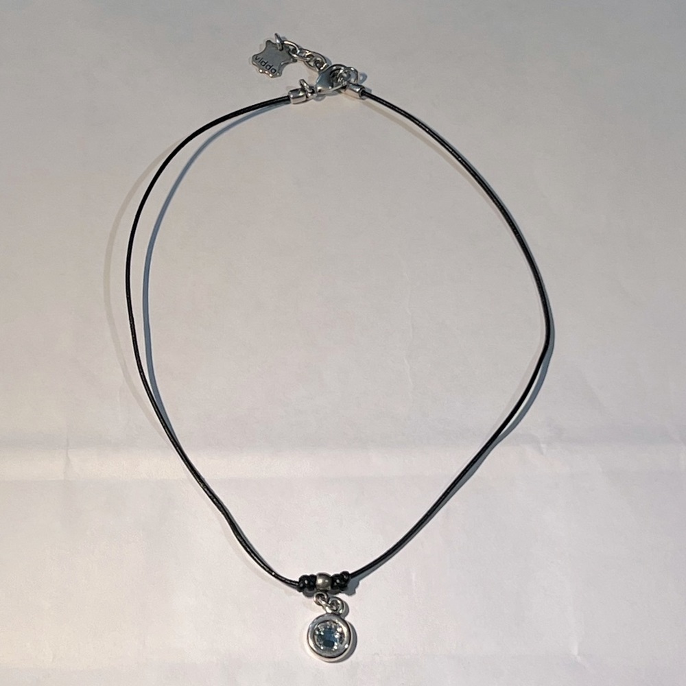 Vidda Black Leather Cord Necklace Silver/Crystal Stone
